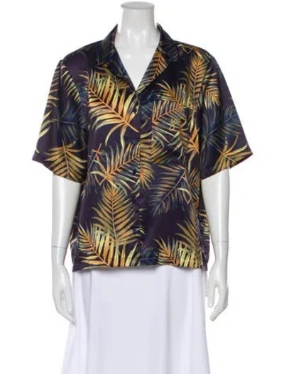 Pre-owned Kith Floral Print Short Sleeve Button-up Top In Blue