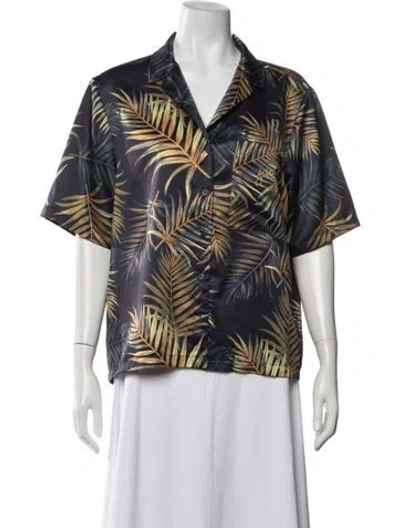 Pre-owned Kith Floral Print Short Sleeve Button-up Top In Blue