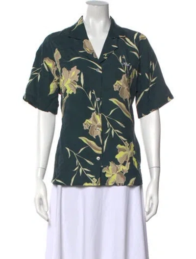 Pre-owned Kith Floral Print Short Sleeve Button-up Top In Green