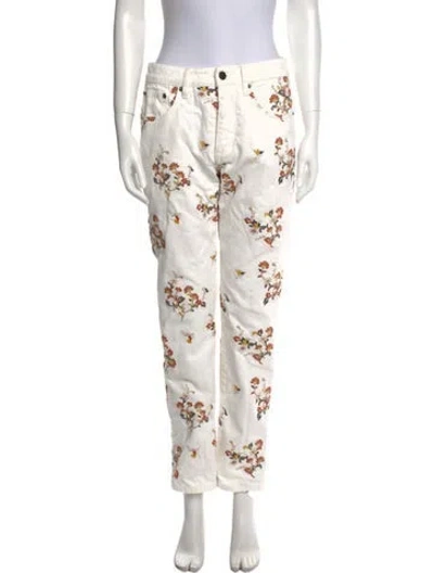 Pre-owned Kith Floral Print Straight Leg Pants In White