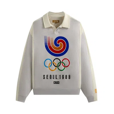 Pre-owned Kith For Olympics Heritage Nelson Collared Pullover 'light Heather Grey'