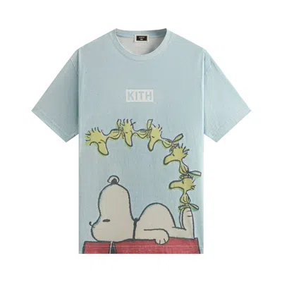 Pre-owned Kith For Peanuts Woodstock Doghouse Comic Vintage Tee 'glisten' | Blue | Men's Size Xl