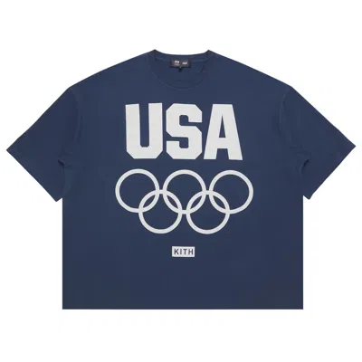 Pre-owned Kith For Team Usa Washed Bishop Tee 'sea'