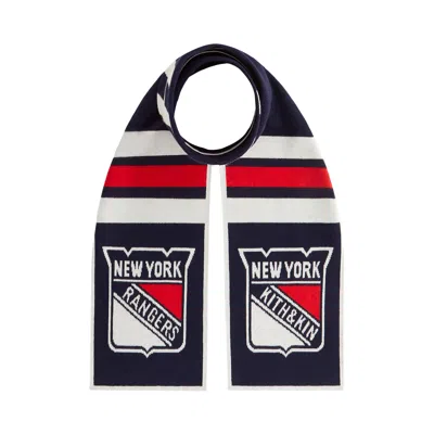 Pre-owned Kith For The New York Rangers Shield Knitted Scarf 'nocturnal' | Blue | Men's Size Onesize