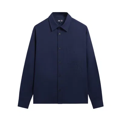 Pre-owned Kith For The New York Yankees Flannel Deon Overshirt 'nocturnal' | Blue | Men's Size L