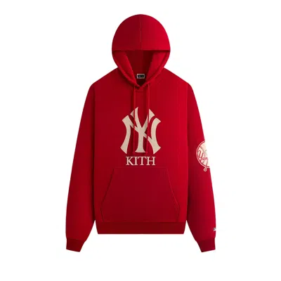 Pre-owned Kith For The New York Yankees Plush Fleece Cropped Braxton Hoodie 'fame' | Red | Men's Size Xs