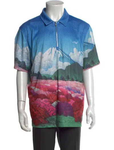 Pre-owned Kith Graphic Print Collar Polo Shirt In Blue