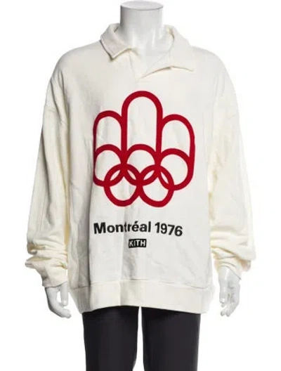 Pre-owned Kith Graphic Print Collar Polo Sweater In White