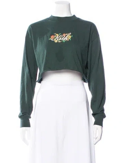 Pre-owned Kith Graphic Print Crew Neck Crop Top In Green
