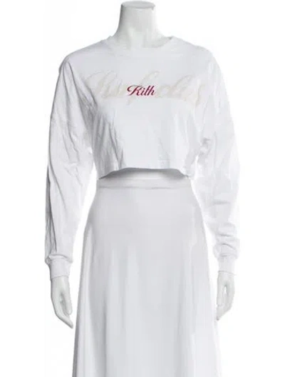 Pre-owned Kith Graphic Print Crew Neck Crop Top In White
