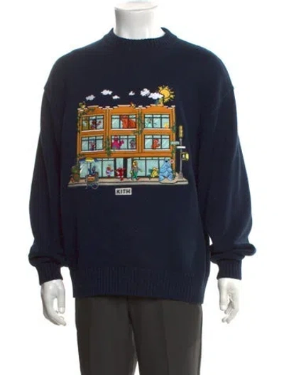Pre-owned Kith Graphic Print Crew Neck Pullover In Blue