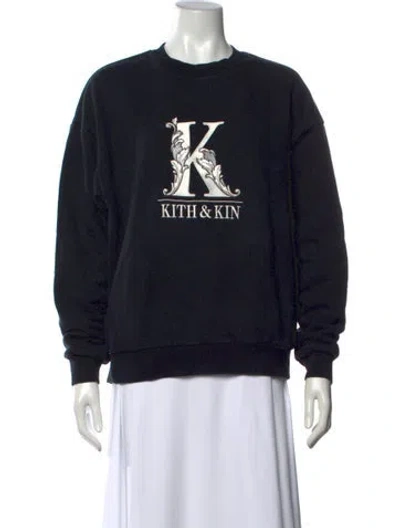 Pre-owned Kith Graphic Print Crew Neck Sweatshirt In Black