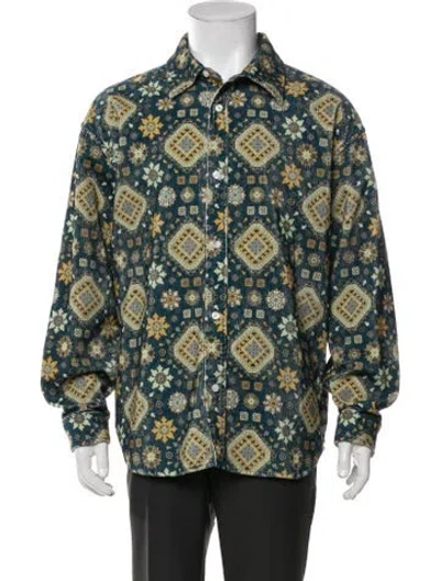 Pre-owned Kith Graphic Print Long Sleeve Shirt In Blue/green