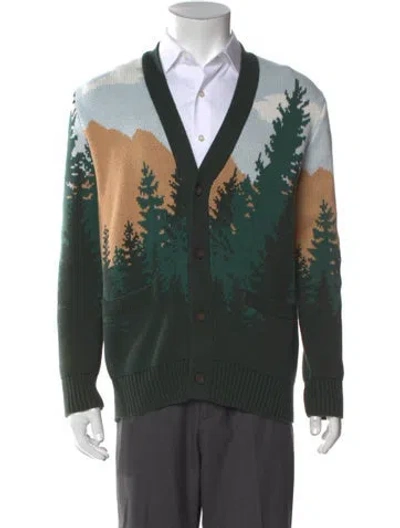 Pre-owned Kith Graphic Print V-neck Cardigan In Green