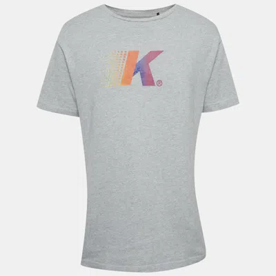 Pre-owned Kith Grey Logo Flocked Jersey Crewneck T-shirt M In Gray