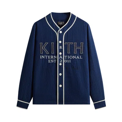 Pre-owned Kith Indigo Seersucker Daley Shirt 'dark Indigo' | Blue | Men's Size L