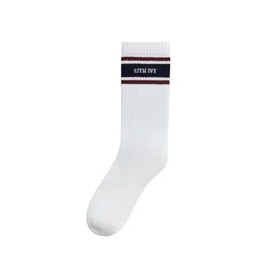 Pre-owned Kith Ivy For Wilson Stripe Logo Crew Socks 'white / Port Royal' | Men's Size L