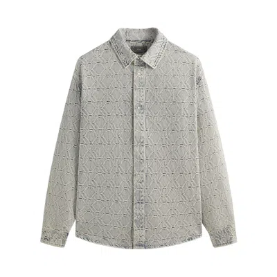 Pre-owned Kith Jacquard Crest Denim Apollo Shirt 'atom' | Grey | Men's Size S In Gray
