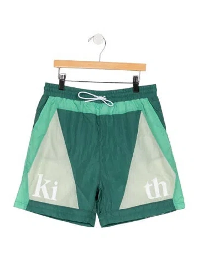 Pre-owned Kith Kids Boys Graphic Print Swim Shorts In Green