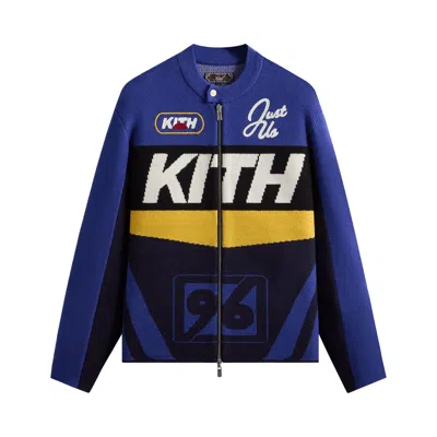 Pre-owned Kith Knit Moto Full Zip Jacket 'current' | Blue | Men's Size Xs