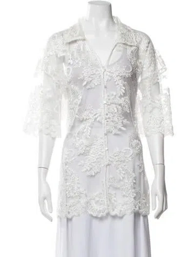 Pre-owned Kith Lace Pattern V-neck Top In White