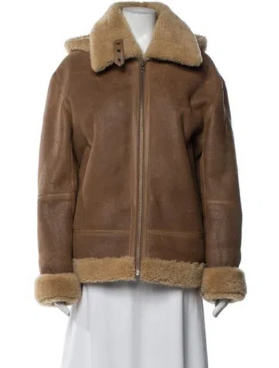 Pre-owned Kith Lamb Leather Biker Jacket In Brown