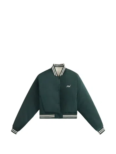 Kith Landry Ii Cropped Satin Bomber Jacket In Green