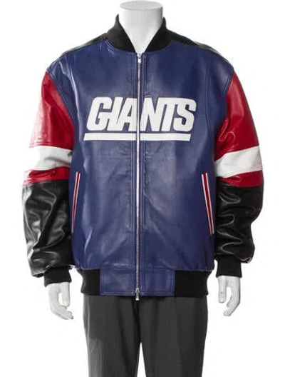 Pre-owned Kith Leather Colorblock Pattern Varsity Jacket W/ Tags In Blue