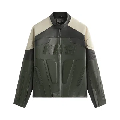 Pre-owned Kith Leather Wayne Moto Jacket 'stadium' | Green | Men's Size L