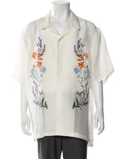 Pre-owned Kith Linen Graphic Print Shirt In White