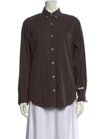 Pre-owned Kith Long Sleeve Button-up Top In Brown