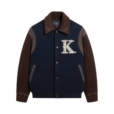 Pre-owned Kith Melton Wool Studded Varsity Jacket 'eve' | Black | Men's Size L
