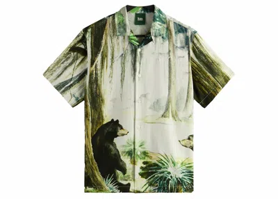 Pre-owned Kith Men's  Amnh Black Bear Camp Collar Shirt In White
