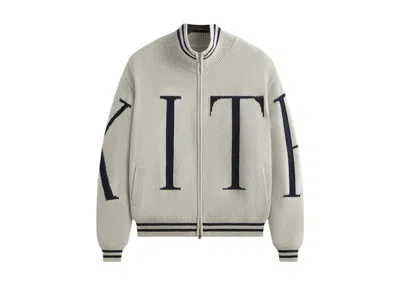 Pre-owned Kith Men's  Big Letter New York Wyona Full Zip Sweater In Light Heather Grey In Gray