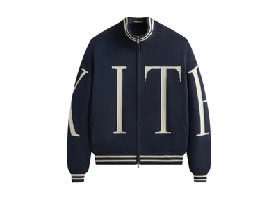 Pre-owned Kith Men's  Big Letter New York Wyona Full Zip Sweater In Nocturnal In Black