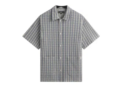 Pre-owned Kith Men's  Bubble Check Short Sleeve Boxy Collared Overshirt In Light Indigo