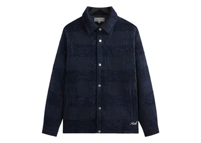 Pre-owned Kith Men's  Chenille Plaid Brixton Puffed Shirt Jacket In Nocturnal