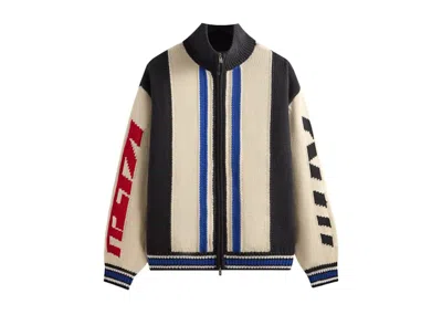 Pre-owned Kith Men's  Colorblocked Moto Full Zip Wyona Sweater In Sandrift