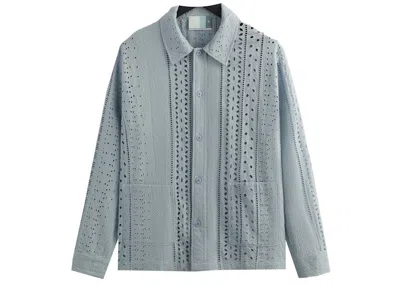 Pre-owned Kith Men's  Cotton Eyelet Boxy Collared Overshirt In Light Indigo