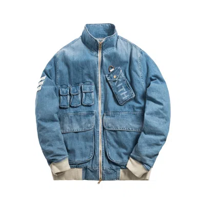 Pre-owned Kith Men's  Denim Aviation Bomber Jacket In Hosu 2.0 Wash In Blue