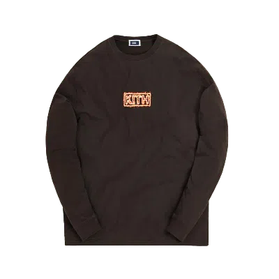 Pre-owned Kith Men's  Flame Long Sleeve Tee Shirt In Espresso