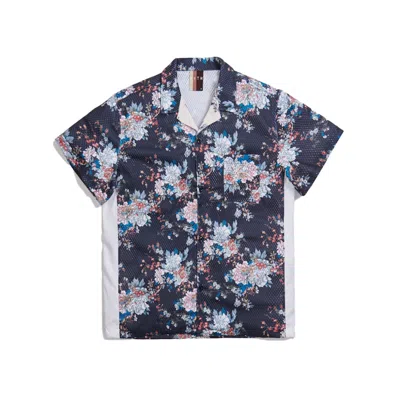 Pre-owned Kith Men's  Floral Panel Camp Shirtin Navy Blue