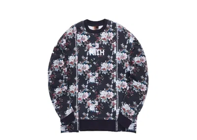 Pre-owned Kith Men's  Floral Panel Crewneck Sweatshirt In Navy Blue