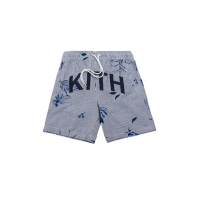 Pre-owned Kith Men's  Floral Print Seersucker Shorts In Blue