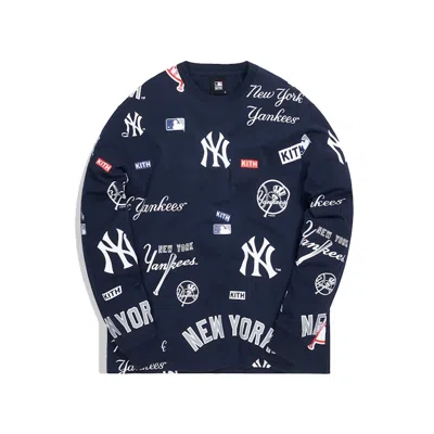 Pre-owned Kith Men's  For Major League Baseball New York Yankees All Over Long Sleeve Tee Shirt In Navy Blue