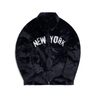 Pre-owned Kith Men's  For Major League Baseball New York Yankees Faux Fur Coaches Jacket In Navy Blue