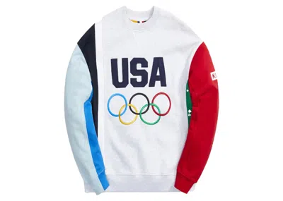 Pre-owned Kith Men's  For Team Usa Colorblocked Crewneck Sweatshirt In Light Heather Grey