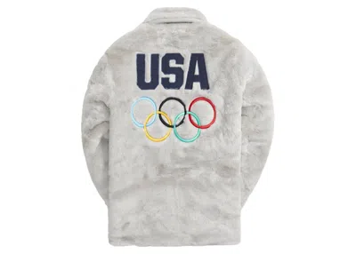 Pre-owned Kith Men's  For Team Usa Faux Fur Coaches Jacket In Concrete In Gray