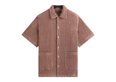 Pre-owned Kith Men's  Geometric Diamond Short Sleeve Boxy Collared Overshirt In Bitters In Brown