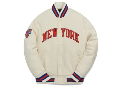 Pre-owned Kith Men's  Golden Bear For New York Knicks Varsity Jacket In Sandrift
